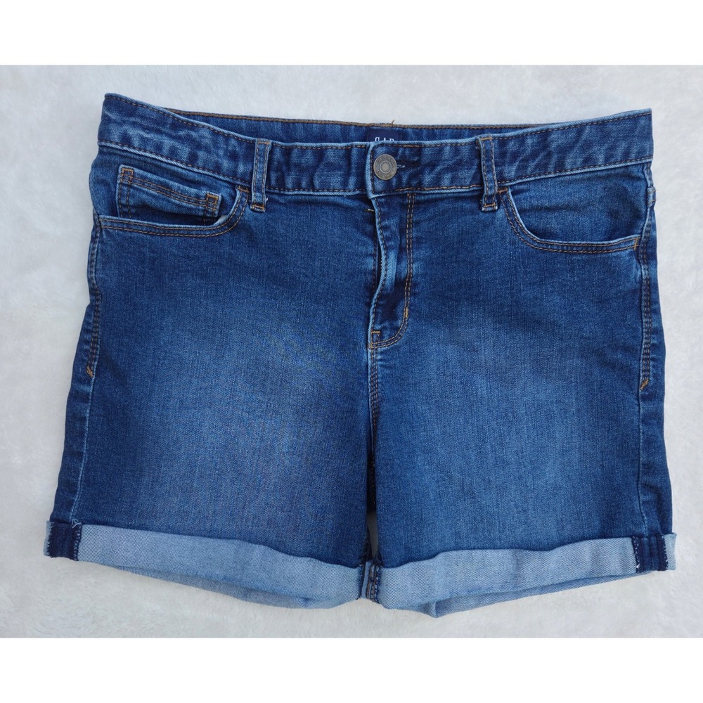 Gap Kids Stretch Midi Short 14 Plus Blue Denim Cuffed Cotton Blend 441923